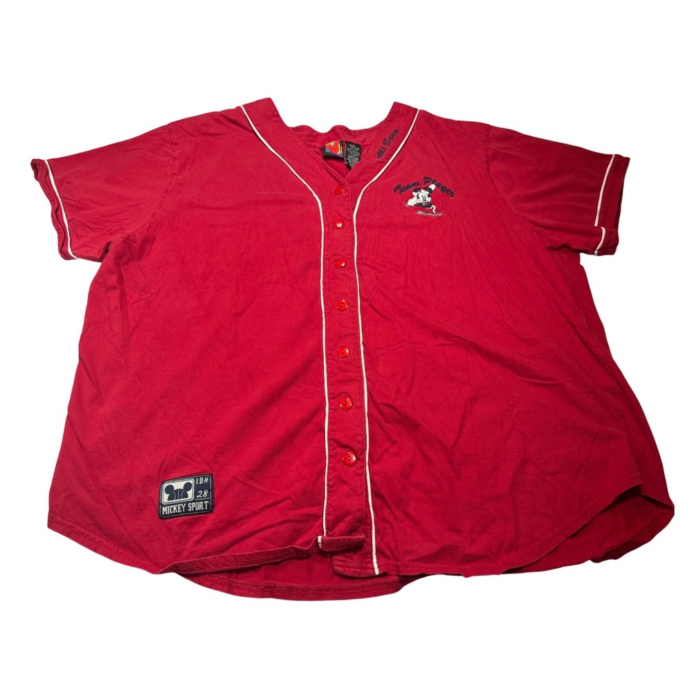 Vintage Disney Womens Jersey 22W/24W Red Mickey Sport Baseball Player Sportswear